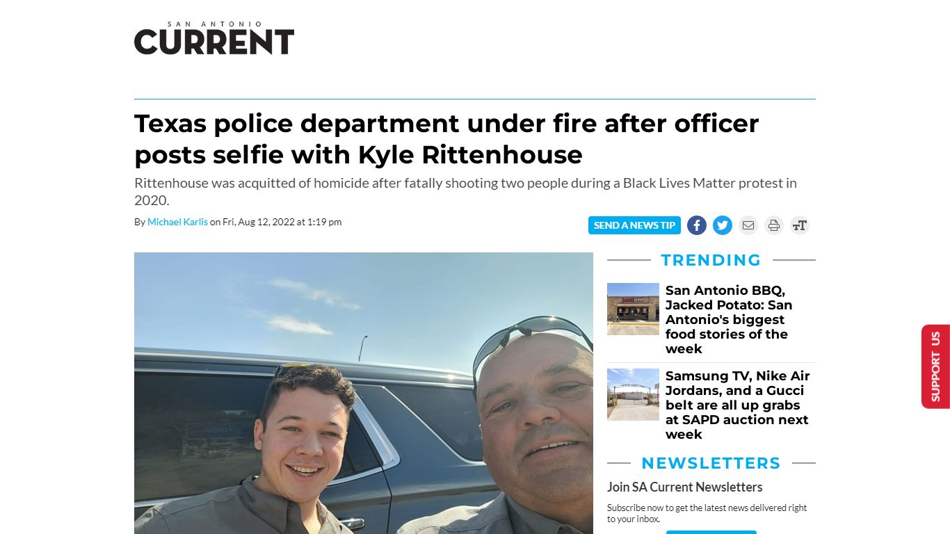 Texas police department under fire after officer posts selfie with Kyle ...